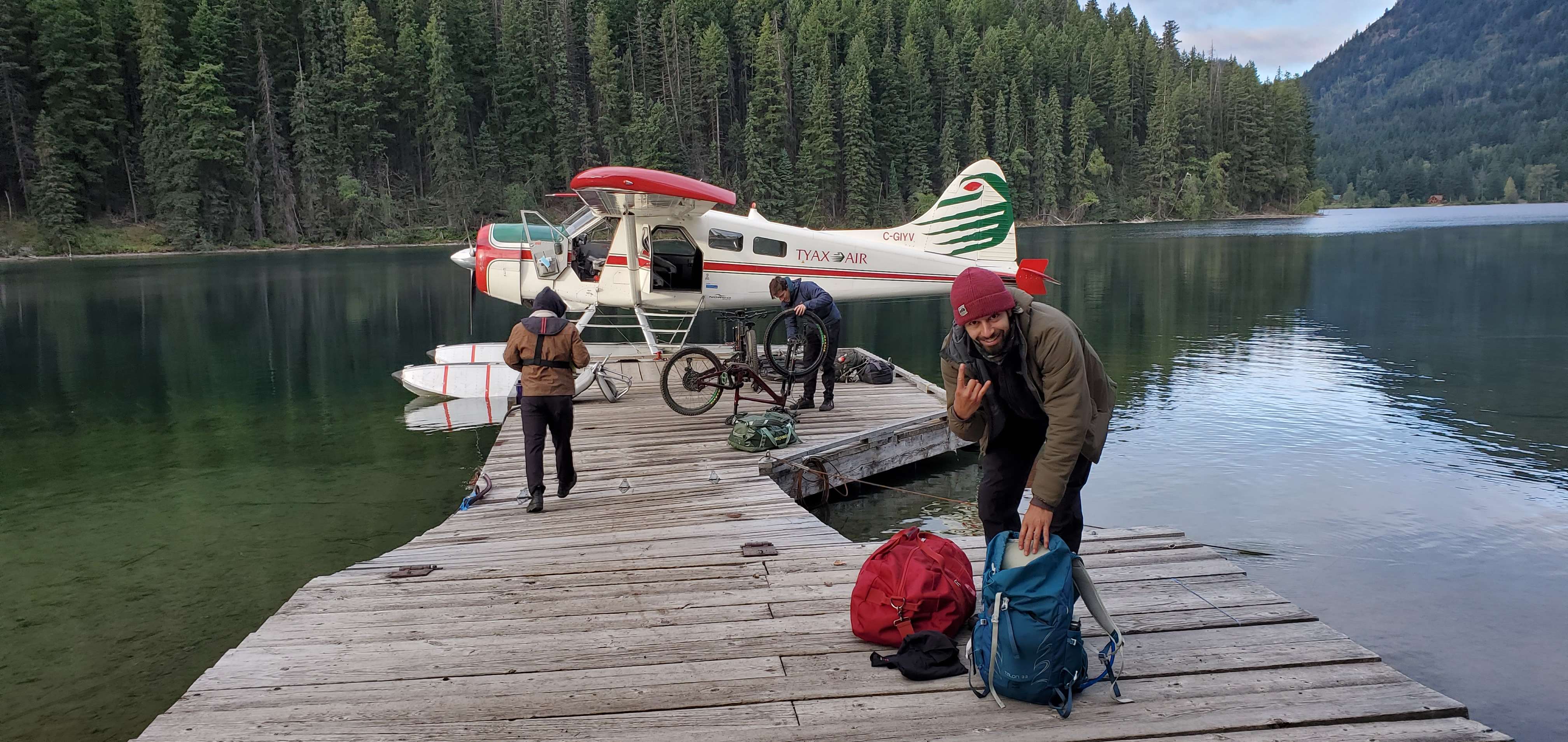 Loading the float plane with bikes at Warner Lake